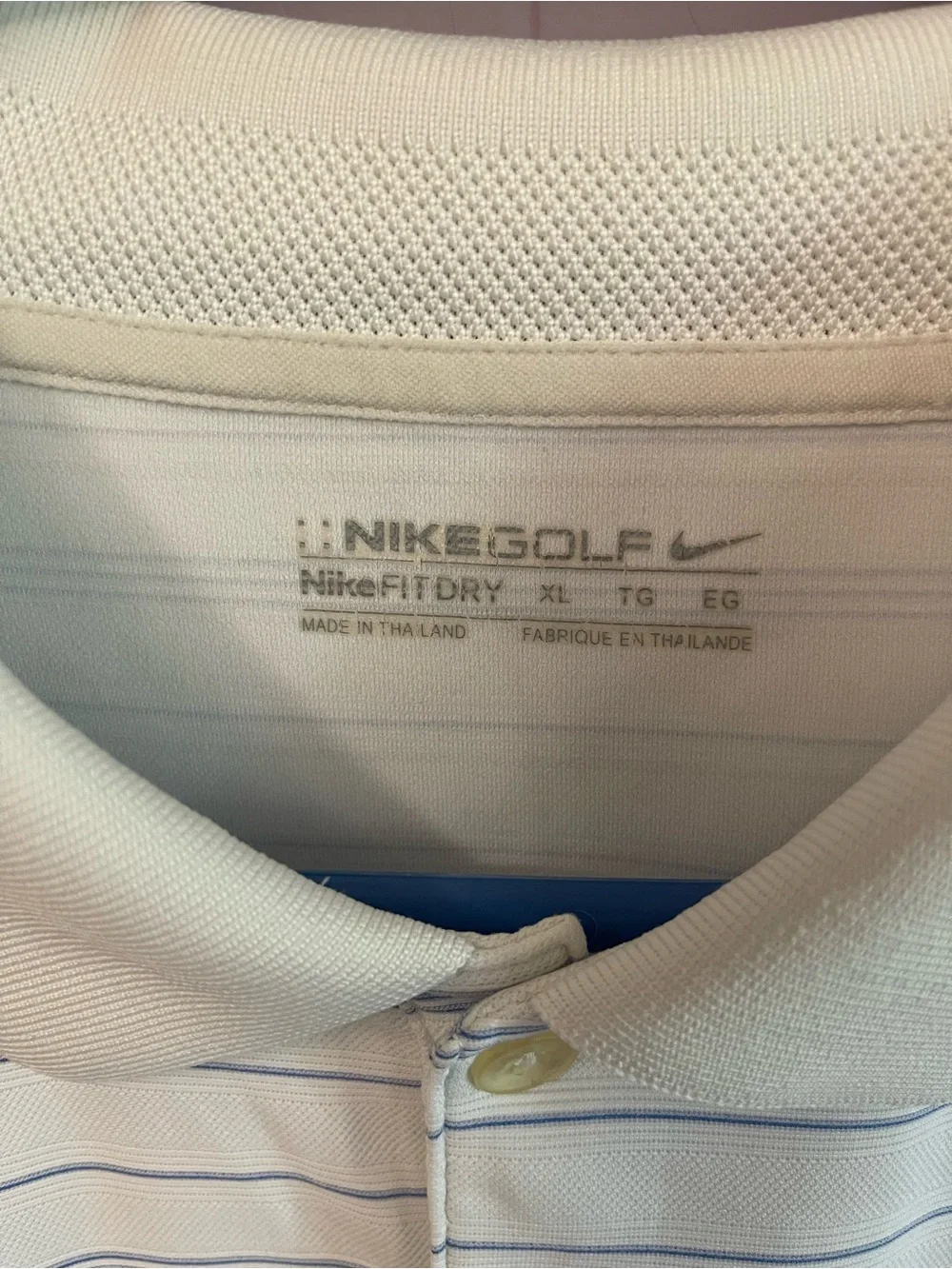 Nike Men’s Cream Polo with Thin Light Blue Stripes